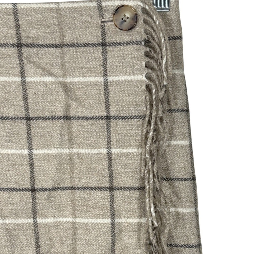 Brooks Brothers Wool Blend Windowpane Fringed Wrap Skirt Women's Size 8 - Picture 3 of 10